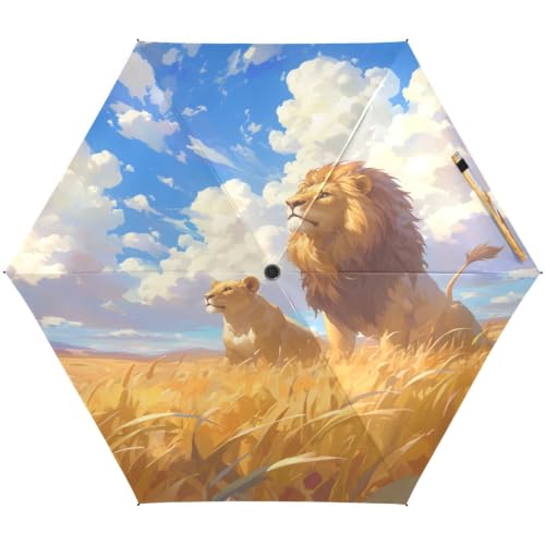 Parapluie pliant lions dorés avec protection UV parapluie de poche léger