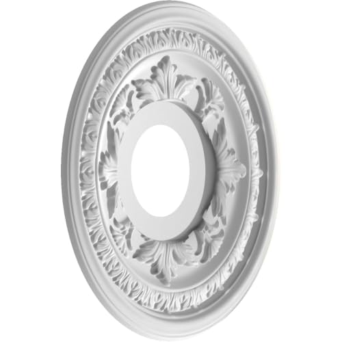 Image of Ekena Millwork CMP13BAGBW Baltimore Thermoformed PVC Ceiling Medallion (Fits Canopies up to 5 1 /4 inch), 13 inchOD x 3 1 /2 inchID x 3 /4 inchP, UltraCover Satin Blossom White