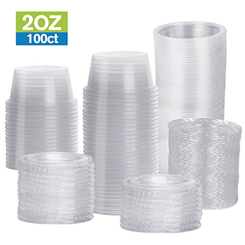 tashibox 2 oz 100 sets disposable plastic cups with lids jello shot cups souffle cups