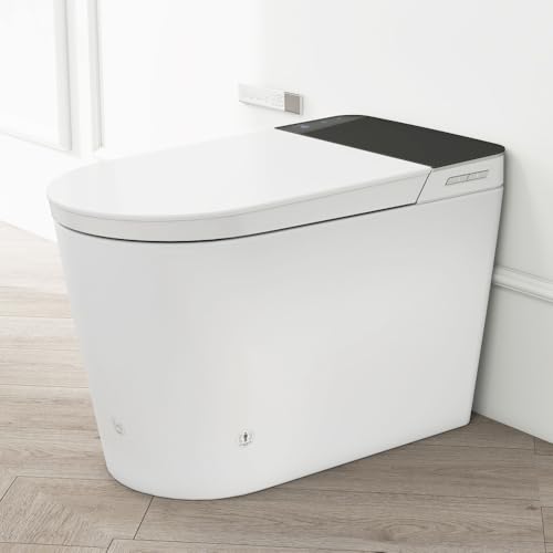 Inodoro Inteligente con Bidé Integrado y Asiento Calefactable, Descarga Automática, Control por Sensor de Pie, Secador de Aire Caliente, Temperatura y Presión de Agua Ajustables, Blanco miniatura 1