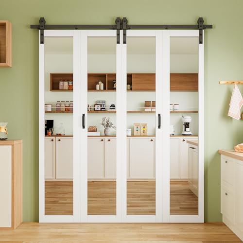 Image of 80 inchx84 inch HD Explosion-Proof Mirror Bi Fold Barn Door and Hardware, Handle