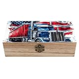 peiyeety Schmuckschatulle aus Holz mit US-Flagge, LKW, staubdicht, Schmuck-Organizer aus Holz mit Frontverschluss für Andenken, Geschenke, Heimdekoration