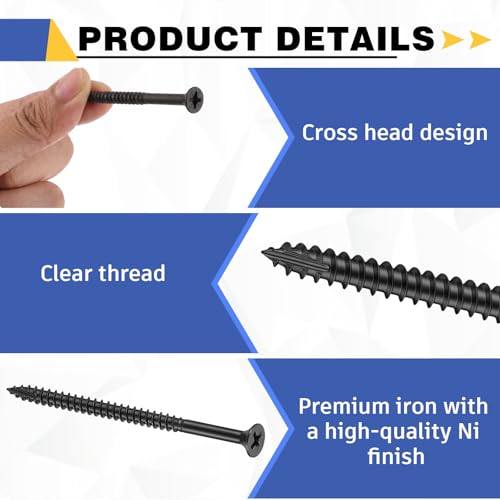 Image of 100 Pack Satin Nickel Wood Screws #9 x 3 Inch, Black