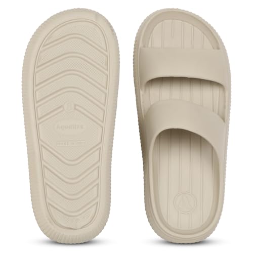 Image of Aqualite Men's Slides Slippers | Slip-On Comfort Flipflop Flat Base, Anti-Skid Sole & Lightweight | Casual Home & Outdoor Sandal for Men