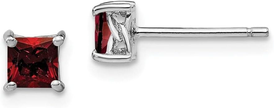 Diamond2Deal Sterling Silver 4mm Princess Gemstone Stud Earrings Fine Jewelry for Women