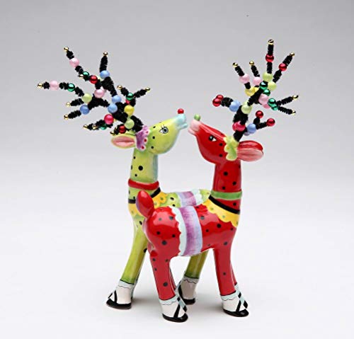 Fine Ceramic Christmas Red & Green Reindeer Salt & Pepper Shakers Set, 6-1-8 H