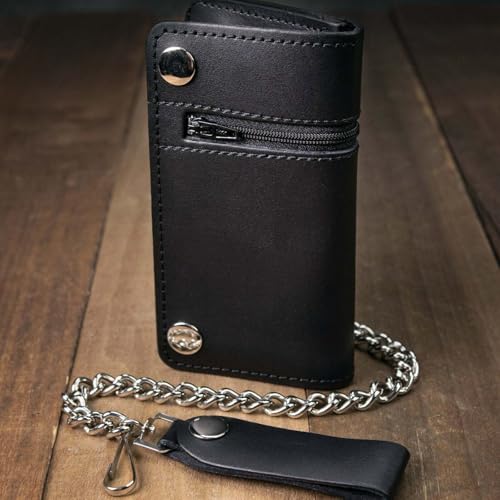 Image of Milwaukee Leather MLW7889 Men's 7.5 inch Black Premium Leather Soft Biker Wallet - Bi-Fold Anti-Theft Stainless Steel Chain