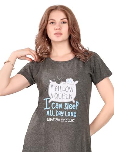 Image of Printed Knee Length Pocket Night Dresses for Women | Cat Lovers | Premium Soft Cotton Nighty | Sky Blue