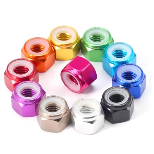 Bzcemind BZZ-8ZNRSHHRCUF-14,DARK BLUE,M3 10Pcs Aluminum Lock Nuts Anodized Colorful Aluminum Hex Nylon Insert Lock Nut Self-Locking Locknut,Dark Blue,M3 thumb #3