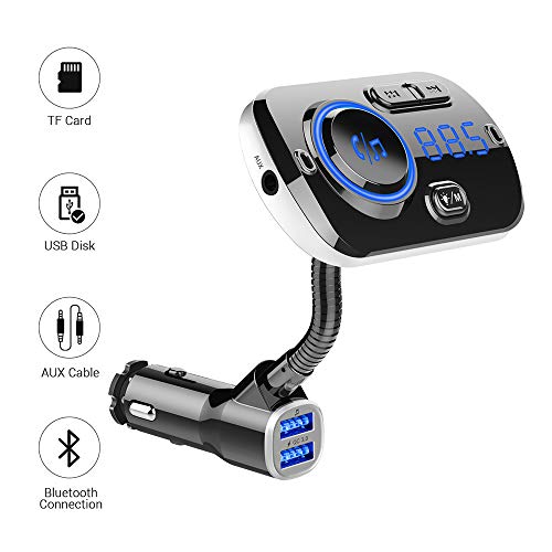 FOIIOE Transmisor FM Bluetooth para Coches, Adaptador de Audio y Receptor con Pantalla LED Grande, Llamadas Manos Libres y Salida AUX, Interfaz 2USB, Compatible con Dispositivos de Carga Rápida 3.0