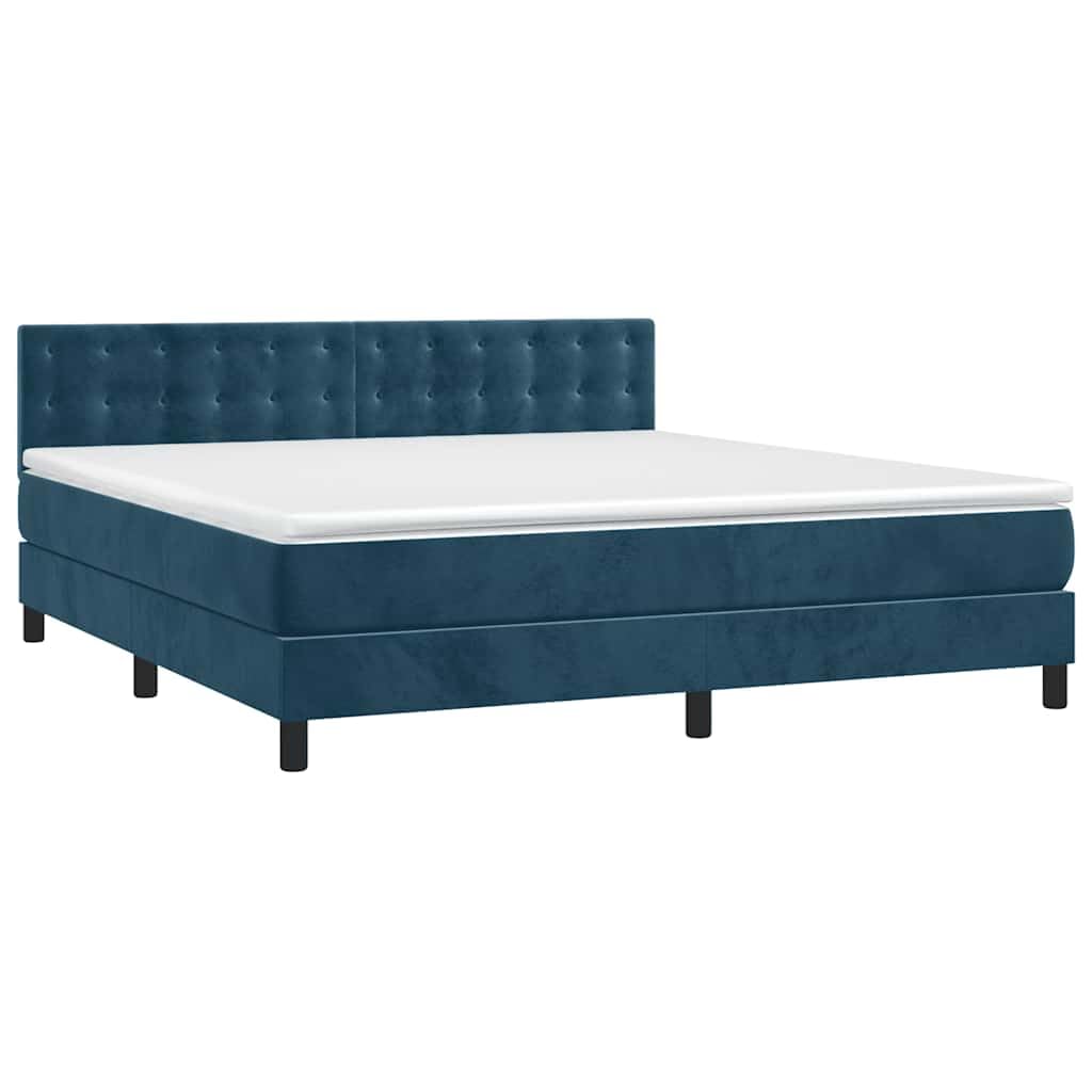 Cama con somier con funda de terciopelo de 160 x 200 cm y cabecero regulable en altura, incluye colchón de muelles ensacados para apoyo de dureza media