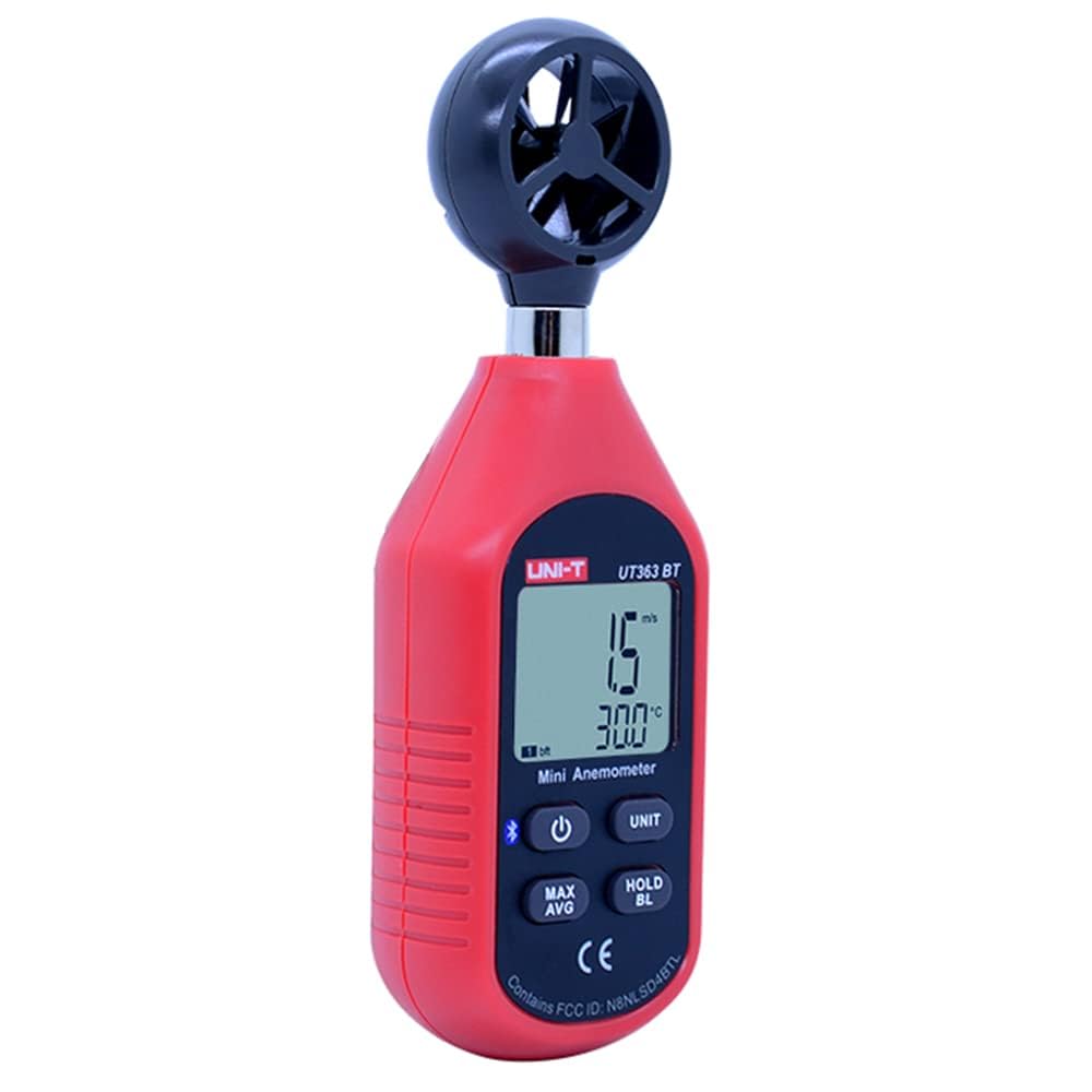 UNI-T Digital Anemometer, Handheld Wind Speed Meter Wind Chill Air Temperature Gauge for Weather Data Collection and Outdoors Sports Windsurfing Sailing with LCD Backlit Max/Avg Data Hold(UT363BT)
