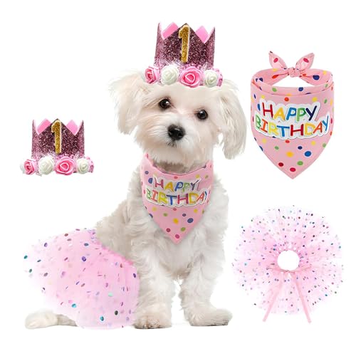 Pyuyan Trajes de Cumpleaños para Mascotas, Mascota Bufanda de Cumpleaños, Sombreros de Cumpleaños para Mascotas, Vestido de Cumpleaños para Mascota, para Perros, Gatos, Mascotas