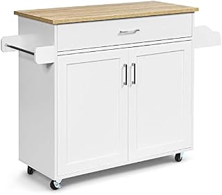 GiantexUK Kitchen Storage Trolley, Rolling Serving Island with Large Drawer, Adjustable Shelf and Towel Rack, Mobile Storage Cabinet Unit