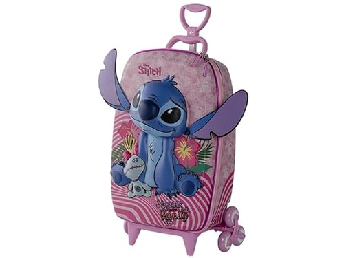 MOCHILA 3D 3 RODAS MAXTOY STITCH ROSA