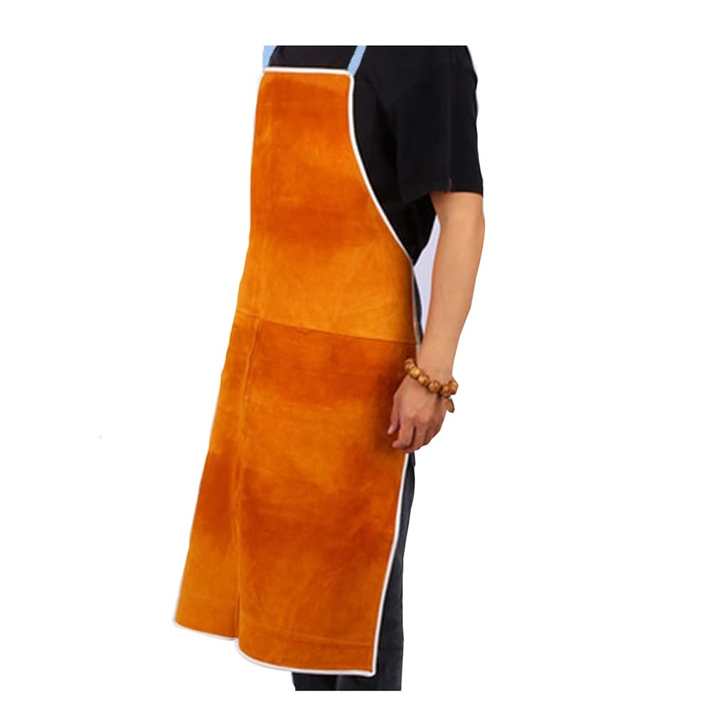 Tablier Soudeur en Cuir Tablier De Soudage De La Peau De Vache, Tablier en Cuir Ignifuge Résistant À La Chaleur, Tablier De Travail À La Maison (Color : Yellow, Size : 100X70CM/39.4X27.6inch)