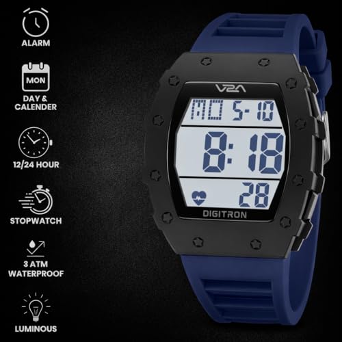Image of V2A Digitron 2118 Tonneau Sports Watch for Men & Boys | Rugged Design | Big Dial | Alarm, Stopwatch, 12 /24H | 3 ATM Water Resistant | Luminous Display | Sports, Fitness, Outdoor & Training | Gifts for Men & Boy