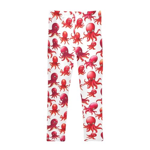 Girls Leggings Size 4T Cartoon Octopus Red Soft Stretchy Pants Breathable Girl Clothes for Workout Dance2