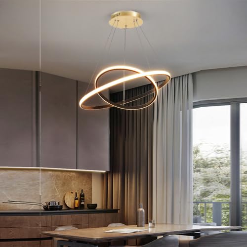 XINYASEE Suspension LED tricolore pour chambre à coucher et salle à manger, lampes et lanternes simples et modernes, suspension de bar pour salon et salle à manger (Or)