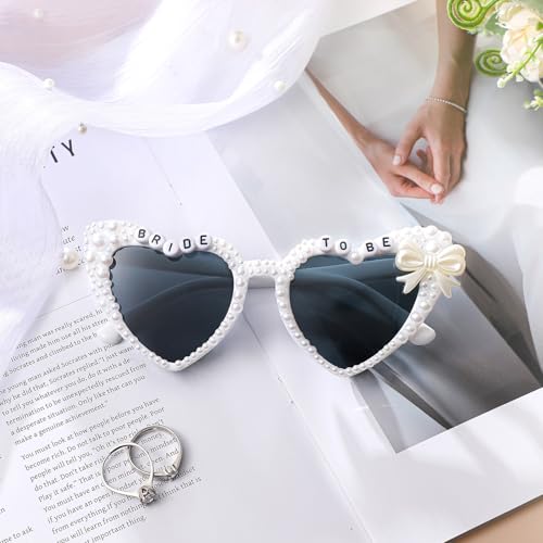 Bride White Heart Sunglasses with Bow Pearl Bride to Be Design Comfortable Sunglasses for Bridal Bachlorette Gifts Shower Wedding Engagement3