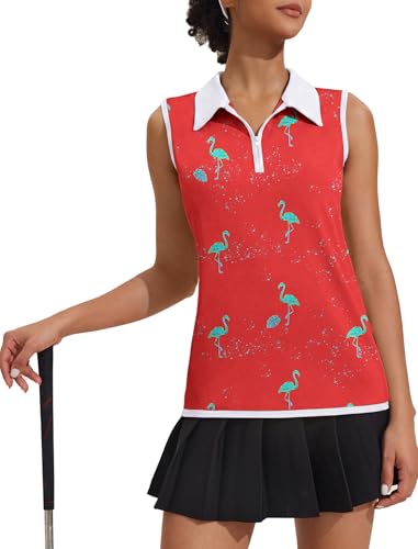 Image of COOrun Women's Golf Polo T Shirts Lightweight Moisture Wicking Sleeveless Shirt Quick Dry Zipper Tank Top