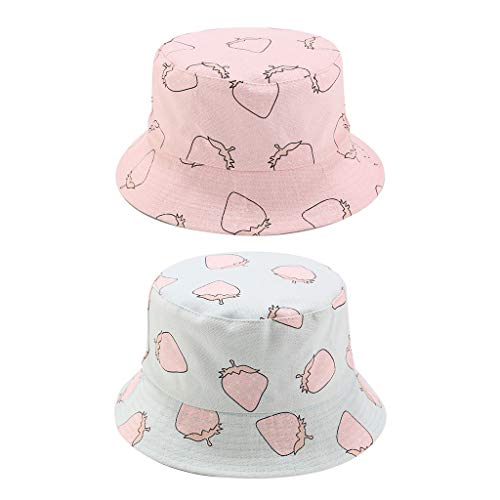 GUMEI-Femmes-Summer-Strawberry-Print-Bucket-Hat-Casquette-de-pecheur-reversible-a-Double-Face