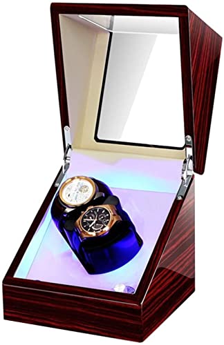 GAROEN Caja enrolladora de Relojes automática con luz LED, Almohada Flexible, Adaptador de CA y batería (Rojo y Blanco)