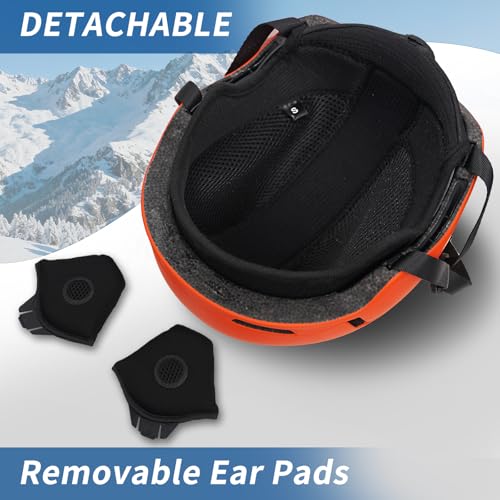 Casco Da Sci Con Occhiali Da Sci Passamontagna Casco Sci Per Uomo Donna Con Cuscinetti Auricolari Rimovibili Ventilazione Uv Ski Helmet Per Ski (Arancione Opaco+Occhiali Da Sci + Passamontagna, L) - 4