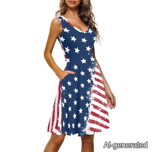 Image of Renewold Women's Sleeveless Tank Dress with Pockets, Casual Scoop Neck A-Line Sundress for Summer, Travel and Vacation