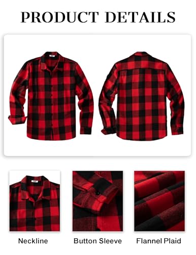 Image of COOFANDY Men's Flannel Shirts Casual Button Down Plaid Shirt Jacket Long Sleeve Fleece Shacket
