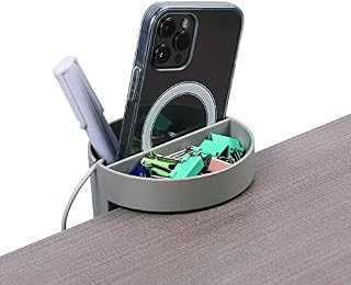 Deflecto Space Saving Small Desktop Storage Organiser, Stationery Pen Holder with Standing Desk Attachment, Desk Organiser, Dual Compartment Desk Tidy - Grey