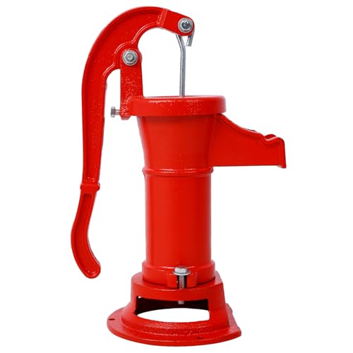 Antique Pitcher Hand Water Pump, Cast Iron Red Hand Well Pump 25ft Maximum Lift Manual Water Transfer Pump, Boost Fountain for Outdoor, Yard, Pond, Garden