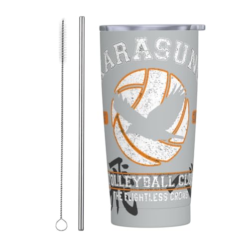 ハイキュー (6) アニメ ストロー&ストローブラシ付き マグカップ コーヒーカップ 600ML コンビニカップ タンブラー ステンレス製 保冷 保温 車用 蓋付き 持ち運び 水筒 大容量 直飲み キャラクター 人気 プレゼント