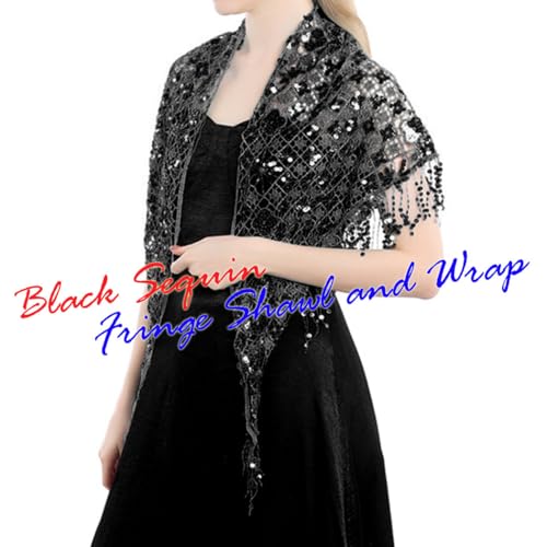GORAIS Women Sequin Shawls and Wraps Black Fringe Shawl for Evening Dresses2