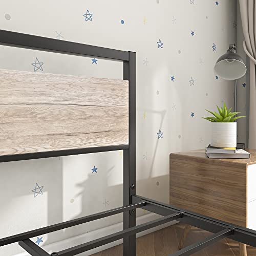 Bofeng Metal Bed Frame Twin Size With Vintage Wood Headboard And Footboard,Heavy Duty Metal Platform Bed Frames No Box Spring Needed,Mattress Foundation Firm Steel Slat Support(Natural Oak) #TOP7