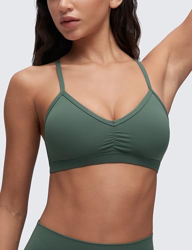 Image of CRZ YOGA Butterluxe Ruched Sports Bras | Light Support, Removable Pads, Yoga, Extremely Soft, Y Back, V Neck, Spaghetti Straps, for Women