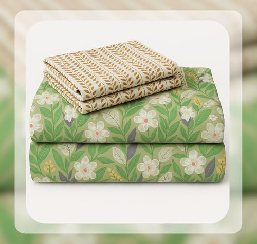 Image of VAS COLLECTIONS 100% Cotton Feel Bedsheet King Size (90x100) with 2 Pillow Covers | Soft, Breathable & Premium Printed (Olive Green)