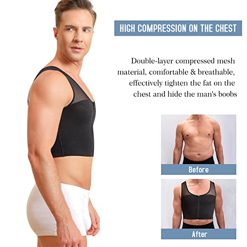 Tailong Mens's Gynecomastia Chest Binder Compression Shirt Slimming Body Shapewear Undershirt Tank Tops (As1, Alpha, M, Regular, Regular, Black) #TOP1