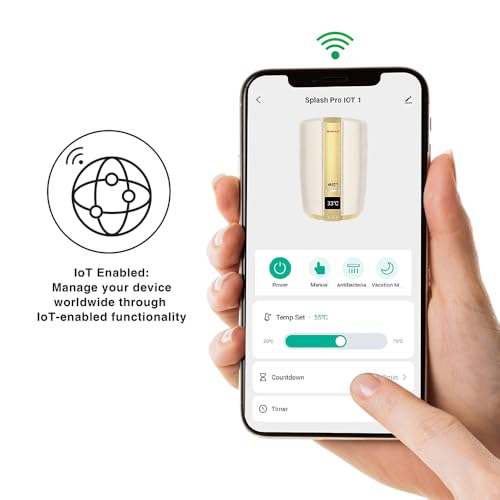 Image of Venus Splash Pro IOT | 15SW 15Litre Storage Water Heater | Iot enabled wifi controlled Smart Geyser Porcelain Enamelled Glass Lined Tank | 5star ENERGY SAVING rating | Guarantee 10 Years on Tank | 5AC