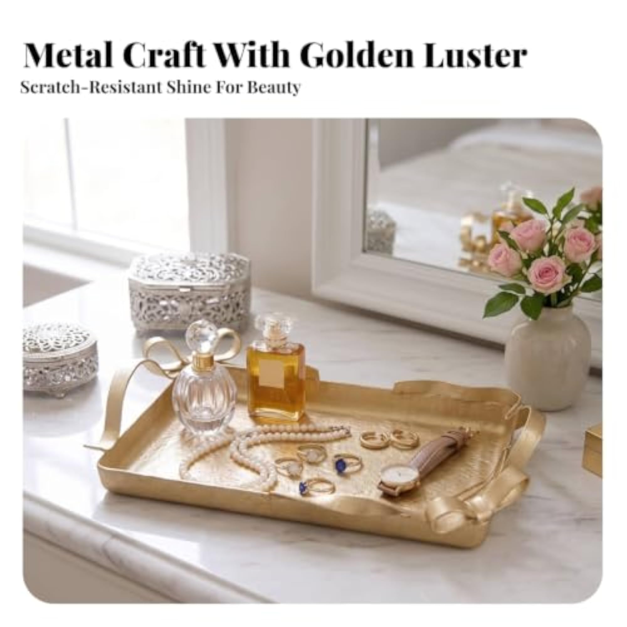 Decorative Tray with Bow Details for Vanity