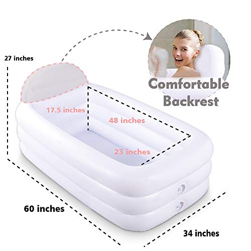 Foto de HIWENA Bañera portátil inflable, bañera de baño duradera blanca con respaldo grande, piscina inflable independiente, baño, spa en casa (imagen 4)