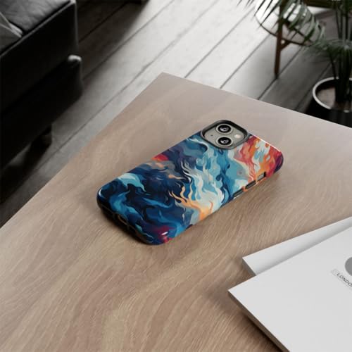 Coque iPhone 14 rigide vagues océan feu protège des rayures avec éclat - 4