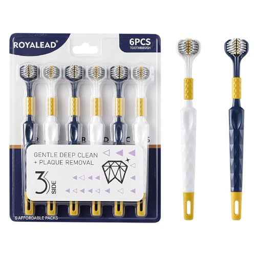 Vonmerie 6 Pièces Brosse à dents à 3 Côtés pour Adultes, avec Poils Spirales Premium pour un Nettoyage en Profondeur (Brosses à poils en spirale)