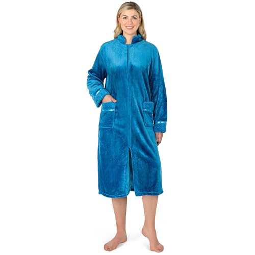 PAVILIA Womens Housecoat Zip Robe, Fleece Zip Up Front Robe Bathrobe, Plush Warm Zipper House Coat Lounger with Pockets, Long - Image 6