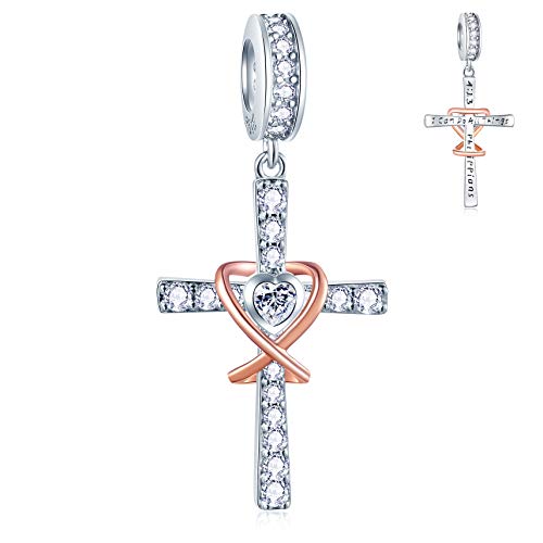 Sparkling Religious Cross Cz Pendant Charms Fit Pandora Christian Bracelet, 925 Sterling Silver I Can Do All Things Through Christ Dangle Faith Prayer Beads, Gift For Christmas/Easter Day #TOP7