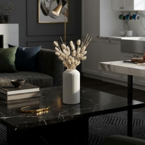 Image of KREATIVE ART'S Ribbed Pipe Ceramic Vase for Flowers, Pampas Grass | Decorative Home & Office Centerpiece Gift - No Flowers- (White, 6 Inch)