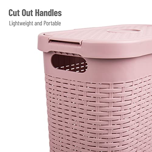 Mind Reader 40 Liter Slim Laundry Basket, Hamper With Cutout Handles, Washing Bin, Dirty Clothes Storage, Bathroom, Bedroom, Closet, Pink #TOP3