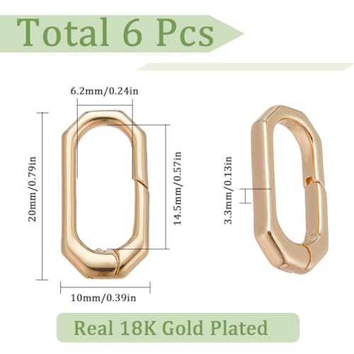 SUNNYCLUE 1 Box 6Pcs Trigger Spring O Rings Real 18K Gold Plated Brass Spring O Ring Clasp Small Purse Ring Clip Clasp Geometric Carabiner Clips Keyrings Snap Hooks Buckles for Jewellery Making - Image 2