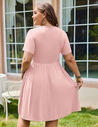 Image of IN'VOLAND Womens Plus Size Summer Dress Short Sleeve Casual Mini Dresses Empire Waist T-Shirt Dress with Pockets