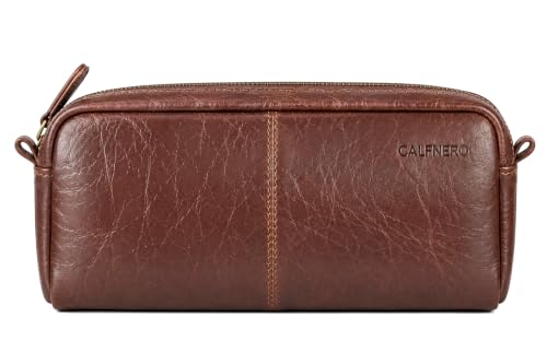 Image of Calfnero Genuine Leather Toiletry Bag for Men & Women | Premium Leather Travel-Pouch | Toiletry Organizer | Cosmetic & Shaving Kit Bag | Unisex Travel Dopp Kit (Cognac)